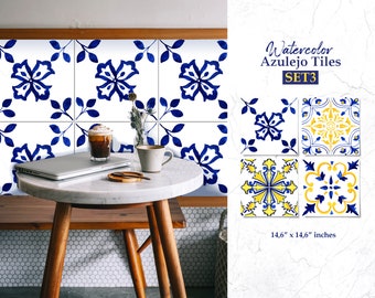 Portuguese Tiles Digital Wall Art Azulejos Hand Painted Tile Printable Talavera Digital Print Watercolor Clipart SET3