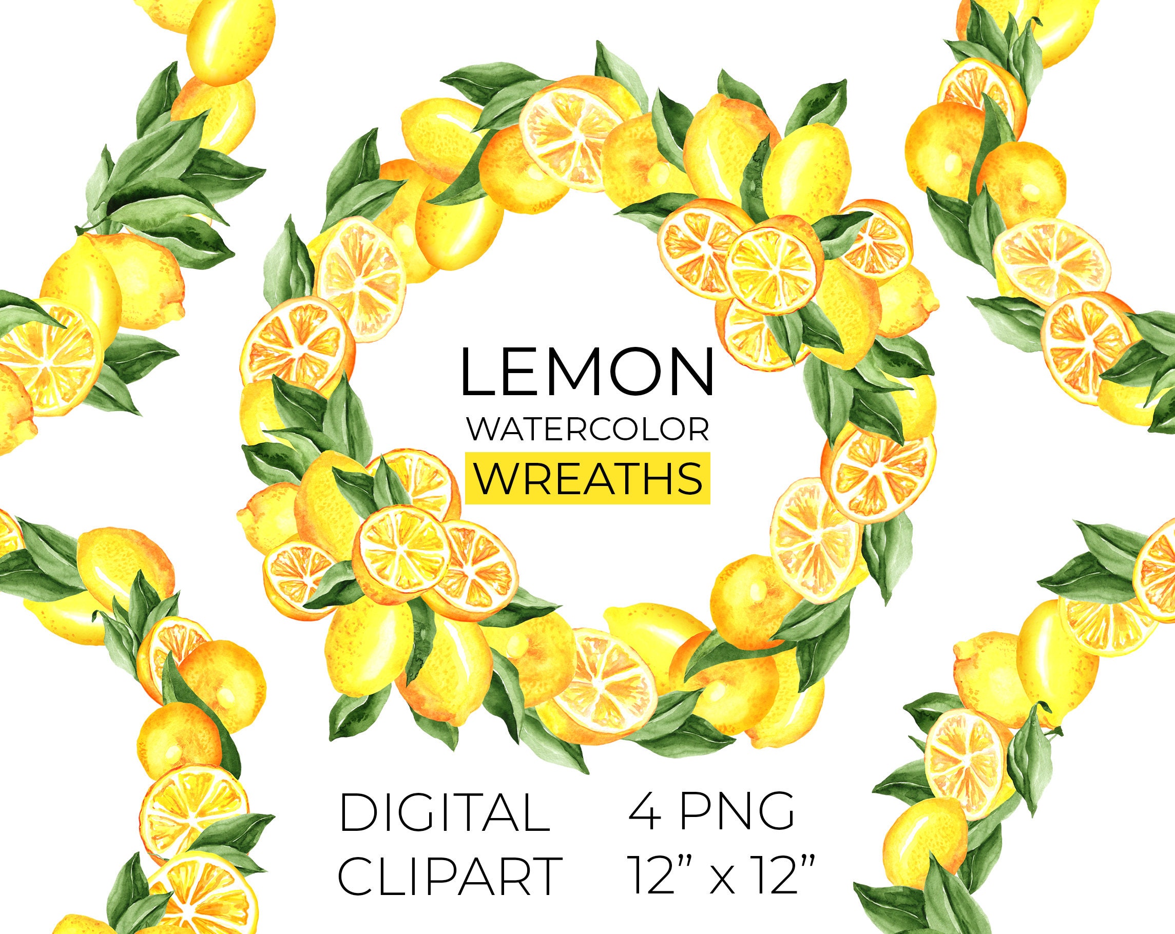 Lemon Wreath Clipart Clipa Art Set Clitrus Clipart Design - Etsy