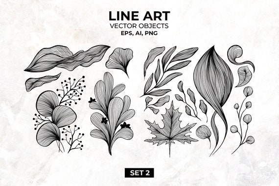 Botanische Linie Art Clipart Kontur Linie Zeichnung Wellen Etsy