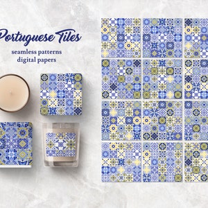 Portuguese Tiles Digital Paper. Azulejo Tile for Sublimation, Mosaic Spanish Majolica Scrapbook Paper. SET3 Digital Download image 3