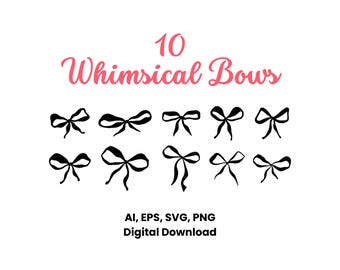 Coquette Ribbon Clipart: Black Bow SVG Girly PNG, Vector (Digital Download)