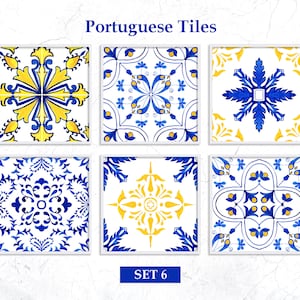 Portuguese Tile Stickers Digital Print. Spanish Tiles Printable Wall Art for Farmhouse Decor. Watercolor Clipart SET6.