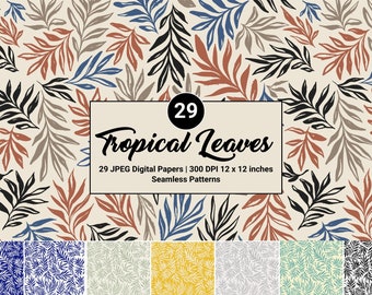 Tropical Leaves Digital Papers 12x12 Seamless Patterns for Scrapbook and Wallpapers Digital Download