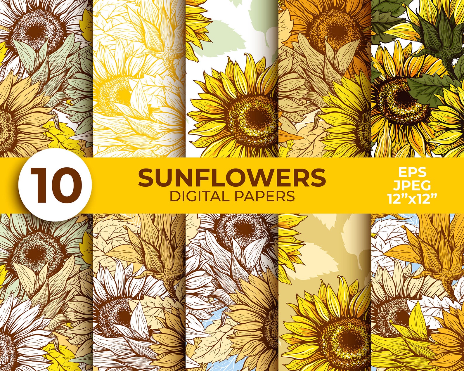 Sunflower Digital Paper Pack Thanksgiving Autumn Digital Paper Floral ...