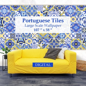 Portuguese Tiles Extra Large Art Digital Print Azulegos Tiles Digital Wallpaper. Instant Download.