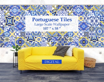 Extra Large Azulejo Tile Art Print | Digital Wallpaper with Portuguese Tiles, INSTANT Download.