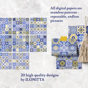 Portuguese Tiles Digital Paper. Azulejo Tile for Sublimation, Mosaic Spanish Majolica Scrapbook Paper. SET3 Digital Download image 4