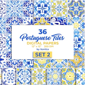 Portugese tegels digitaal papier. Azulejotegel voor sublimatie, plakboek mozaïek Spaans majolica. SET2: digitale download