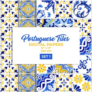 Carta digitale per piastrelle portoghesi. Piastrelle in miniatura portoghesi, stencil Talavera spagnolo. Mosaico Azulejo dipinto a mano. Scaricamento digitale