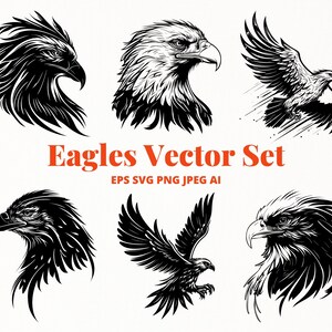 Aigle SVG Bundle Eagles SVG oiseau Clipart pour art mural, sticker. Téléchargement numérique vectoriel
