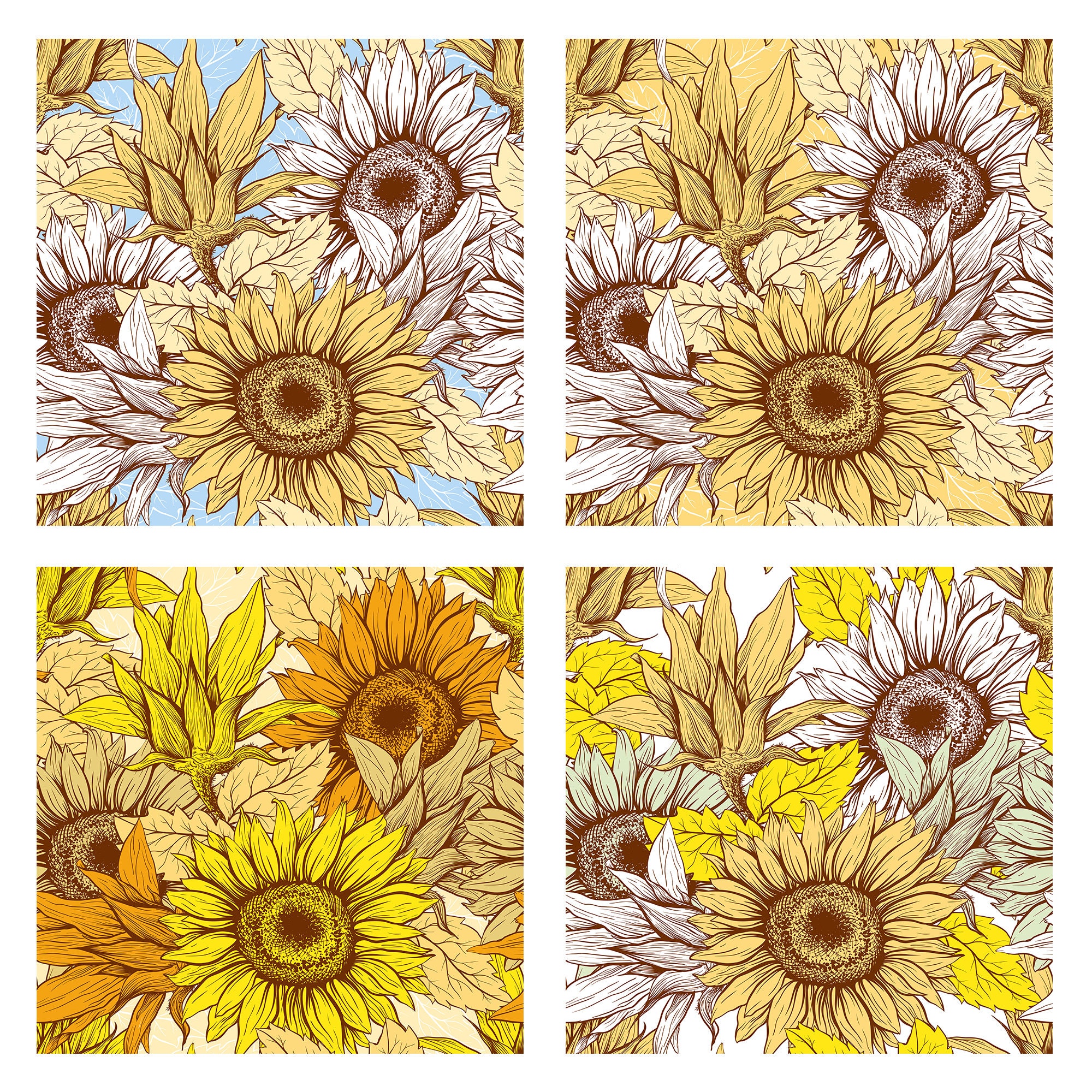 Sunflower Digital Paper Pack Thanksgiving Autumn Digital Paper Floral ...