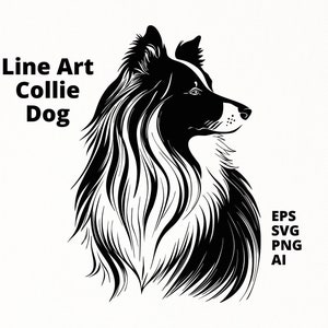 Collie Dog SVG Line Art Pet Vector Tattoo Sublimation PNG for T-Shirt Design. EPS Vector Images Digital Download