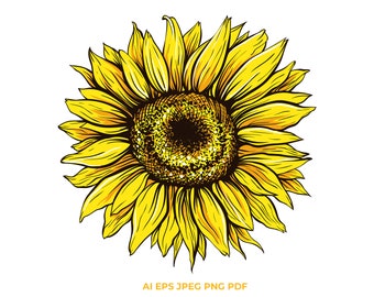 Vintage Sunflower SVG, Printable Sticker Sunflower PNG. Sunflower Clipart. Sublimation Designs. Autumn SVG Digital Download