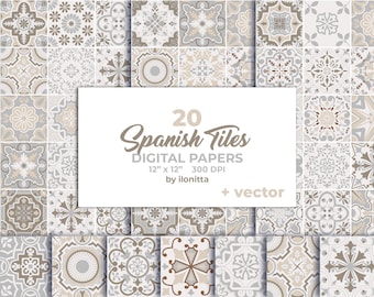 Spanish Tiles Vector Seamless Pattern, Mosaic Digital Paper. Mediterranean Stencil Clipart. Scrapbook, Sublimation Design. Digital Download