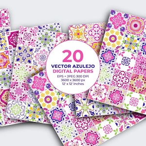 Chique en elegant roze mozaïek azulejopapier - direct downloaden - naadloze vectorpatronen, Spaanse majolica