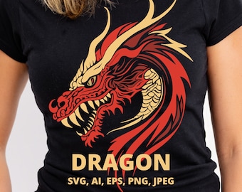 Chinese Dragon SVG Red Yellow Dragon Silhouette, Vector Tattoo Sublimation PNG Dragon Mascot Digital Download