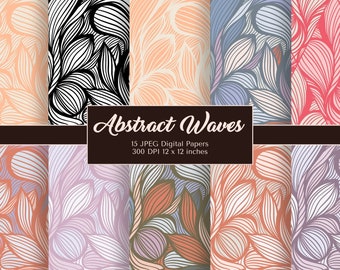 Abstract Waves Digital Papers Line Art Pastel Color Wavy Lines Seamless Patterns Digital Download