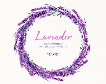 Lavender Wreath Watercolor Clipart Floral Wedding Clipart Round Frame Wildflower Violet Flower Wreath PNG Purple Arrangement Digital File