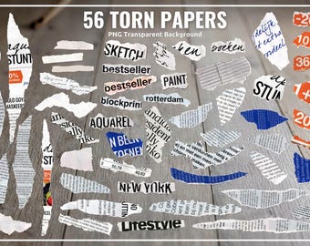 Torn Paper Collage PNG | Scanned Paper Scraps with Text, Ripped Magazine Textures, Analog Cutout Elements for Graphic Design