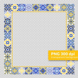 Mosaic Tiles Photo Frame, Square Azulejo Postcard Template PSD. Frame Clipart PNG, Photo Frame Clipart. Watercolor Clipart, Instant Download image 4