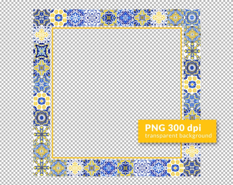 Mosaic Tiles Photo Frame, Square Azulejo Postcard Template PSD. Frame Clipart PNG, Photo Frame Clipart. Watercolor Clipart, Instant Download image 4