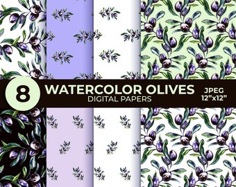 Watercolor Olive Digital Papers Hand Painted Printable Digital Papers Watercolor Olive Clipart Commercial Use Instant Download