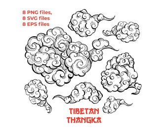 Chinese Clouds SVG Chinese New Year Clipart PNG and vector design elements for tangka sublimation printing. Commercial use, Digital Download