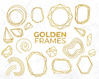 Gold Glitter Frame Clipart PNG | Elegant Wedding Decor | Golden Foil | Digital Download for Invitations and Picture Printables