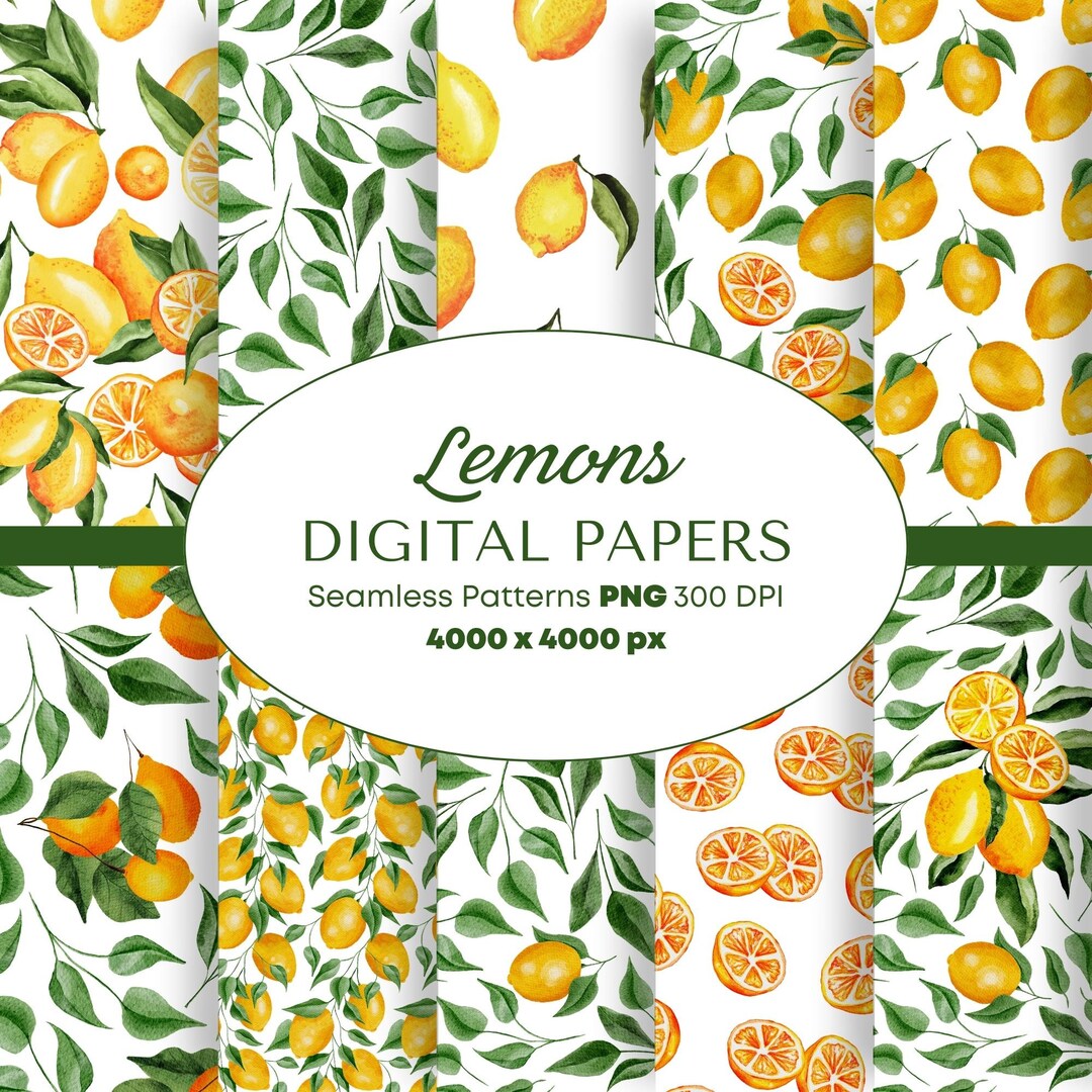 Lemon Seamless Patterns PNG Watercolor Digital Papers for - Etsy
