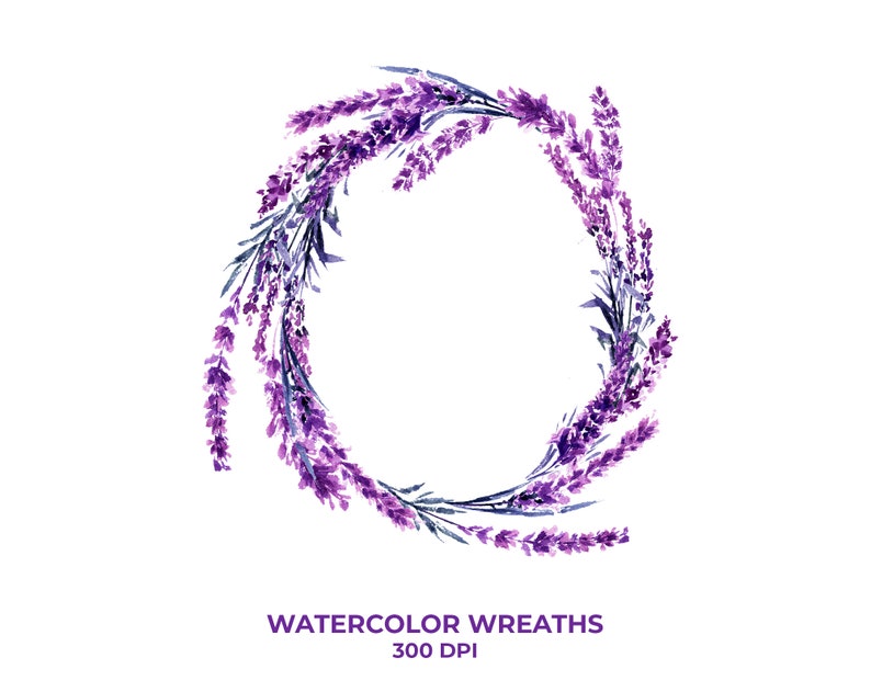 Lavender Wreaths Watercolor Clipart Floral Wedding Clipart Frames Wildflower Violet Flower Wreath PNG Purple Arrangements Digital Download