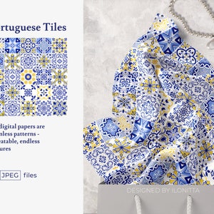 Portuguese Tiles Digital Paper. Azulejo Tile for Sublimation, Mosaic Spanish Majolica Scrapbook Paper. SET3 Digital Download image 2