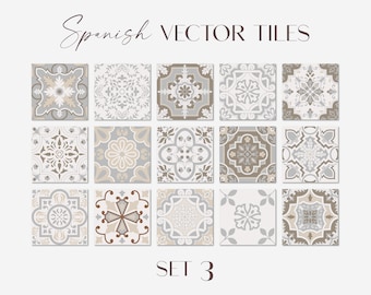 Spanish Tiles Vector Mediterranean Mosaic Set 3. Sublimation Design, Digital Print. INSTANT Download