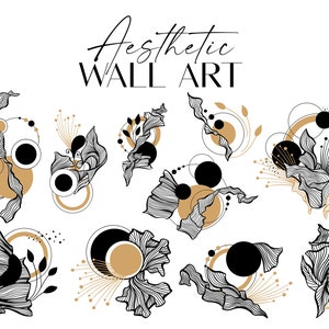 Modern Clipart Beige Aesthetic Wall Art Celestial Wall Decal. Design Elements. Line Vector Art Sublimation. Digital Download