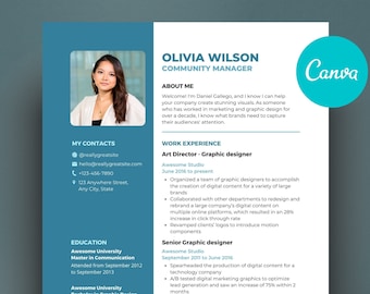 Resume Canva Template. Printables to Download. Editable Premade Design A4
