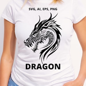 Chinese Dragon SVG Black Dragon Silhouette, Vector Tattoo or Japanese Animal Logo Sublimation PNG Dragon Mascot SVG Digital Download