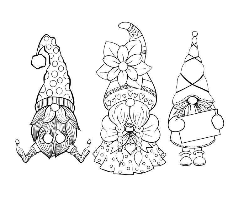 Gnomes Vector Clipart for Digital Stamp. Printable Coloring | Etsy