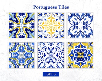 Portuguese Tiles Watercolor Clipart SET3. Talavera Mosaic Stencil, Spanish Printable Stickers. Antique Majolica Digital Download Art