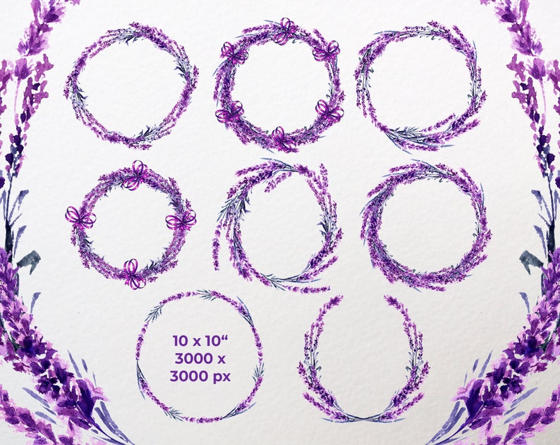 Lavender Wreaths Watercolor Clipart Floral Wedding Clipart Frames Wildflower Violet Flower Wreath PNG Purple Arrangements Digital Download