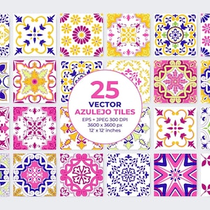 Roze mozaïektegels Vector Portugese Azulejo Clipart. Marokkaans Spaans mediterraan talavera-tegel stencil afdrukbare digitale download