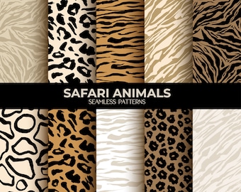 Digitaal papier met safaridierenprint: naadloze patronen vectorbundel (digitale download)