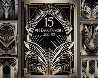 Gold Art Deco Print Set Posters: Vertical Art Nouveau Gold & Black Luxury Wall Art (Digital Download)