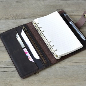 Personalized A5/Personal Leather Binder, Personal Rings,A5 Rings,6 ring Binder,A5 notebook leather, sketchbook, Distressed Black Leather