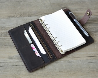 Personalized A5/Personal Leather Binder, Personal Rings,A5 Rings,6 ring Binder,A5 notebook leather, sketchbook, Distressed Black Leather