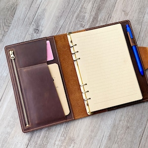 Personalized A5 Leather Refillable Planner Binder, 6 ring Refillable, travelers Journal, sketchbook, Distressed Brown Leather
