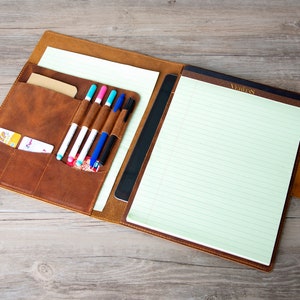 Porta-bloco de notas personalizado, pasta de couro, pasta de negócios de couro, pasta de trabalho, capa para iPad, bloco de notas tamanho carta 8,5 x 11,75