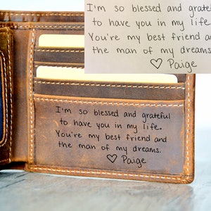 Handwriting Men's Wallet, Engraved Memorial Signature Wallet, Groomsmen's Wallet,Brown Wallet,Father's Day gift