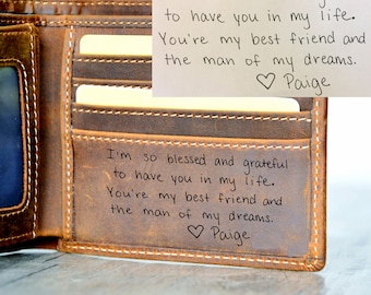 Handwriting Men's Wallet, Engraved Memorial Signature Wallet, Groomsmen's Wallet,Brown Wallet,Father's Day gift