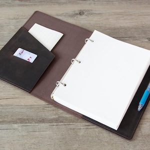 Carpeta de cuero de 3 anillas, carpeta de cuero de tres anillas, compatible con papel de repuesto A5 de 3 agujeros, compatible con papel de repuesto tamaño carta de 8,5 x 11 agujeros, cubierta de carpeta de cuero