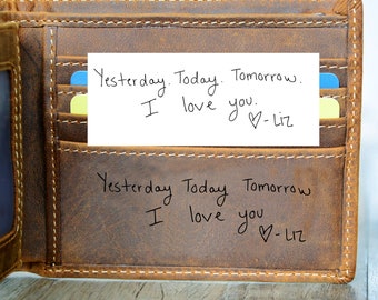 Handwriting Men's Wallet, Engraved Memorial Signature Wallet, Groomsmen's Wallet,Brown Wallet,Christmas gift ,Father's Day gift