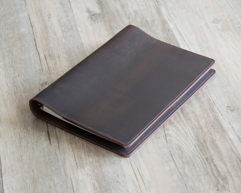 3-Ring Leather A5 Binder,Leather three ring binder,fit 3 hole A5 refill paper,Leather portfolio,A5 business organizer,Leather binder cover, image 1